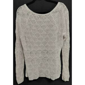 LOFT Knit Sweater White Long Sleeve Solid Scoop Neck Women Size L